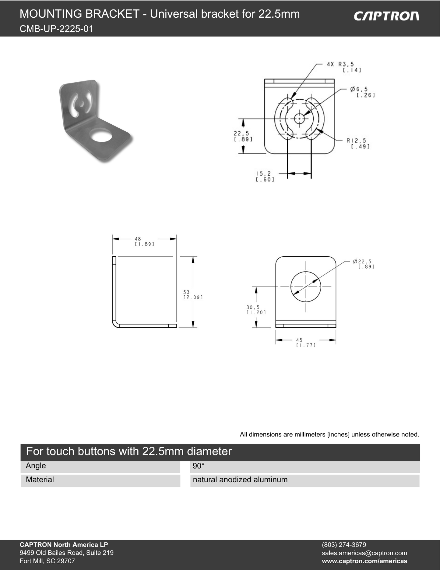 Universal Mounting Bracket | 22.5mm Touch Button Bracket
