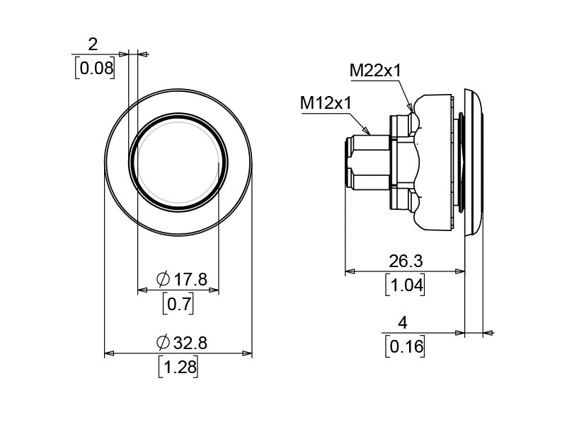 Technical drawing of a mechanical component with dimensions