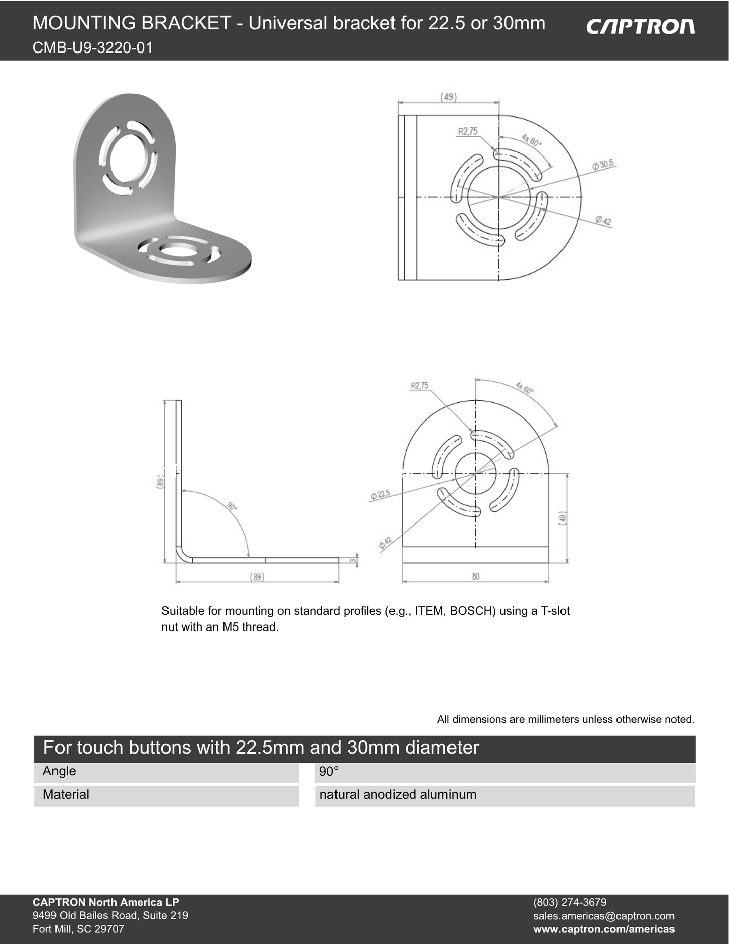 Universal Mounting Bracket | 22.5mm & 30mm Touch Button Bracket
