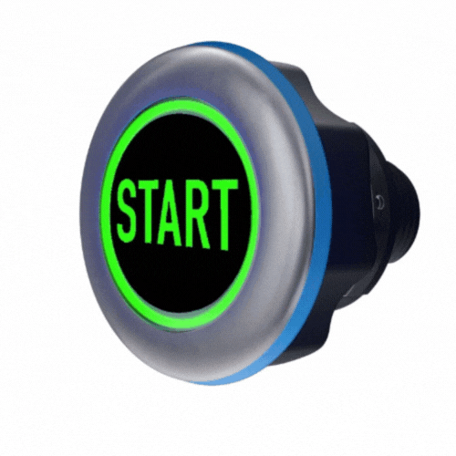 Animation of CAPTRON CANEO series10 hygienic START button changing from green to red