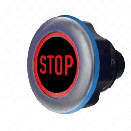 Animation of CAPTRON CANEO series10 STOP button changing from green to red
